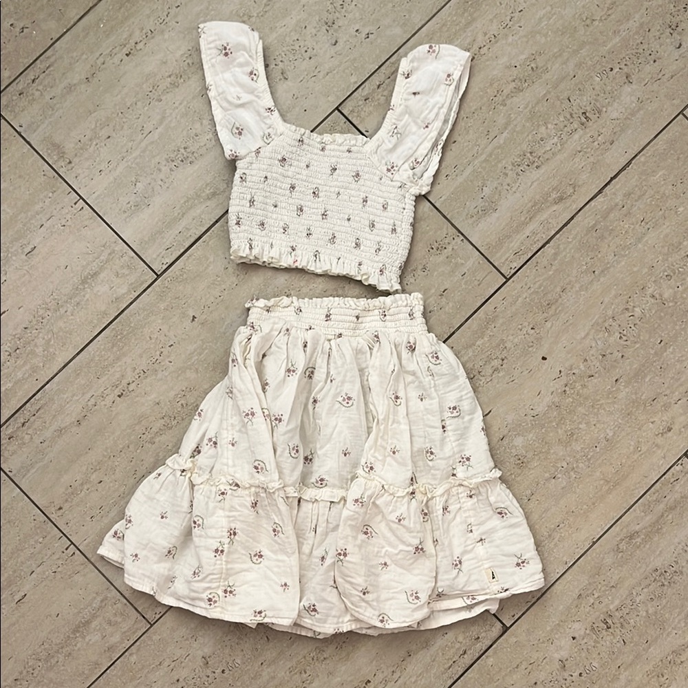 Cream Pleated Tiered Sundress with Square Neck